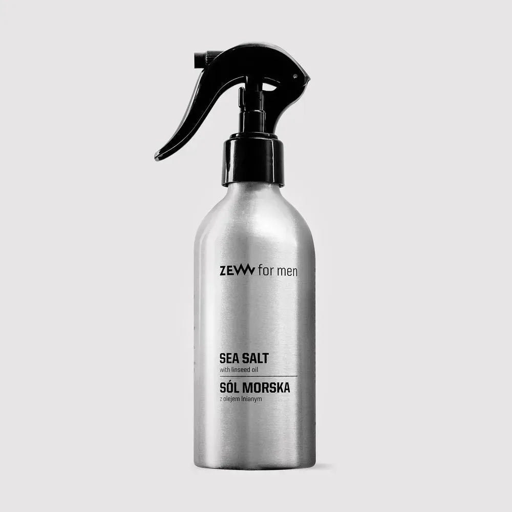 Zeezout spray met lijnzaadolie voor haarstyling.