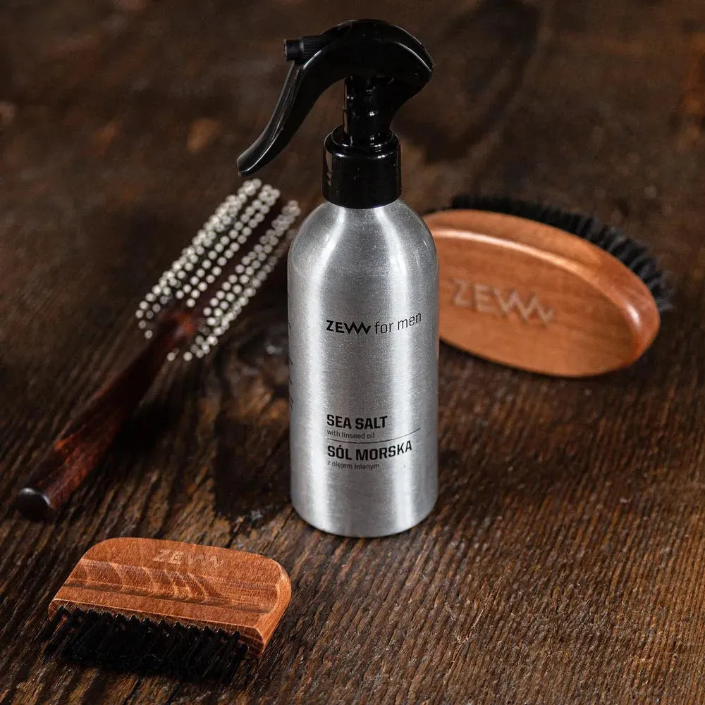 Zeezout spray met lijnzaadolie voor haarstyling.