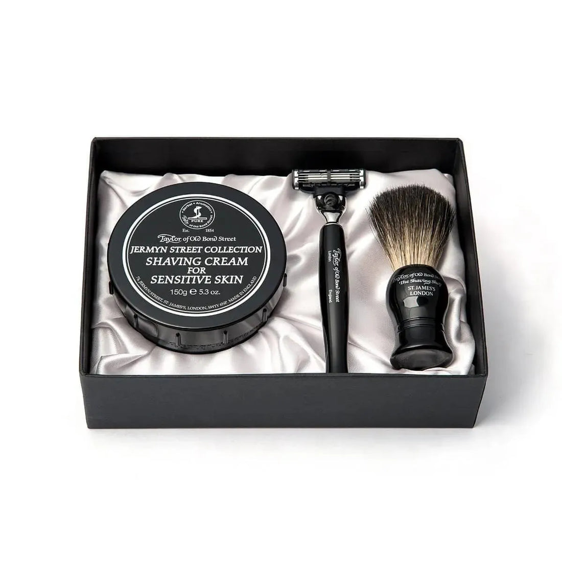 Taylor of Old Bond Street Pure Badger Scheerkwas, Scheermes & Shavingcream 150g Jermyn Street Collection - Baard en Co - Scheerkit -