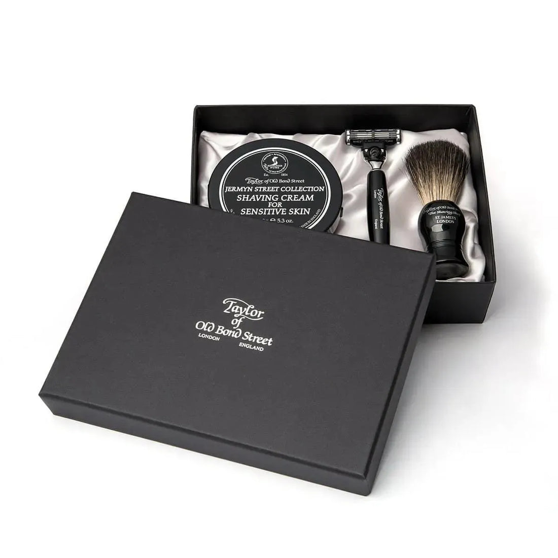 Taylor of Old Bond Street Pure Badger Scheerkwas, Scheermes & Shavingcream 150g Jermyn Street Collection - Baard en Co - Scheerkit -