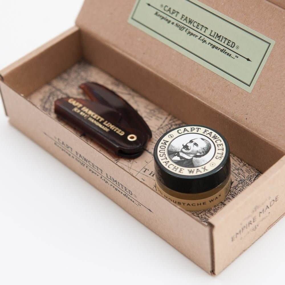 Captain Fawcett sandalwood moustache wax & comb gift set - Baard en Co - Baardset - 5060338440249